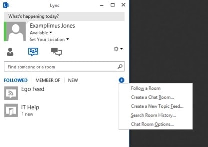 Examplimus Jones Lync contact with followed menu