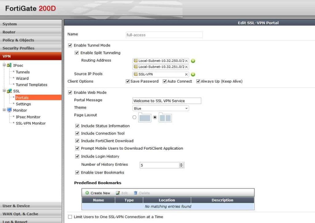 SSL VPN configuration on fortigate