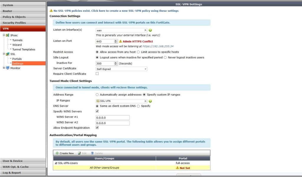 ssl vpn configuration on fortigate