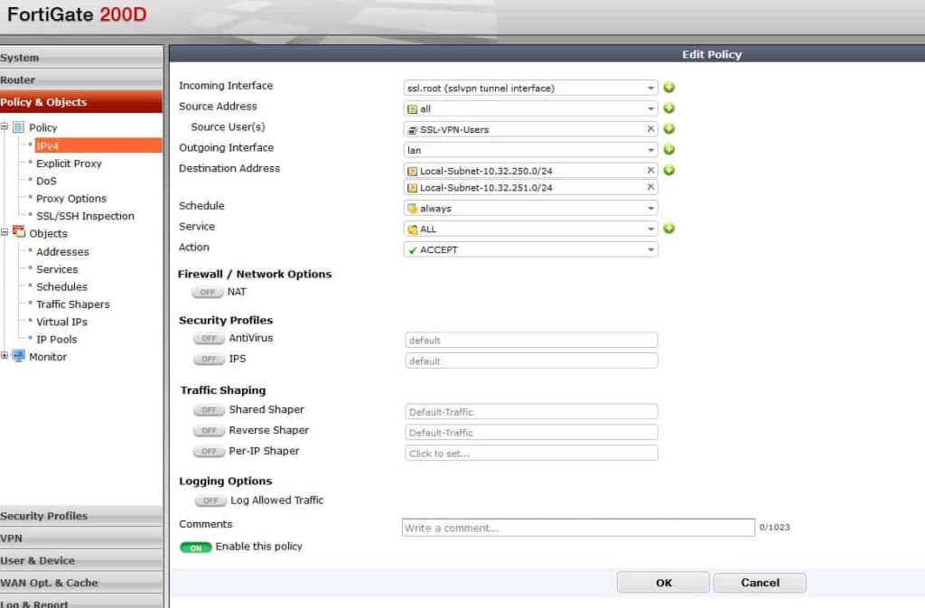 SSL VPN configuration on fortigate