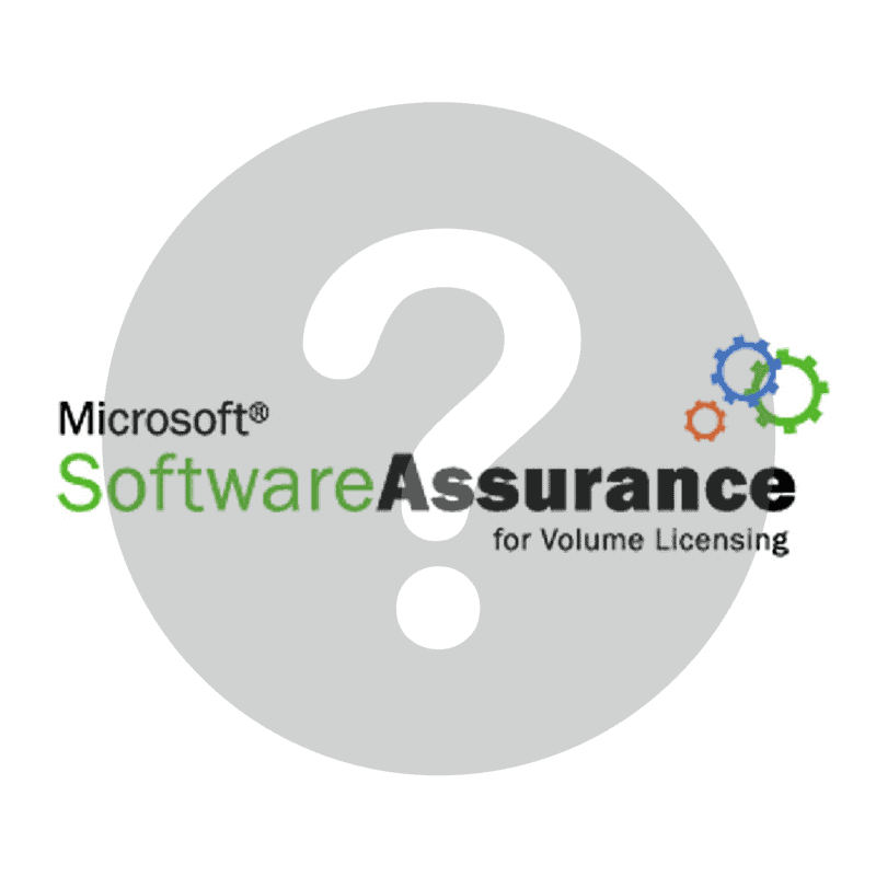 Microsoft Software Assurance for Volume Licensing logo on top of a gray question mark