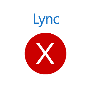 "X" in a red circle with the word "Lync" written above in blue