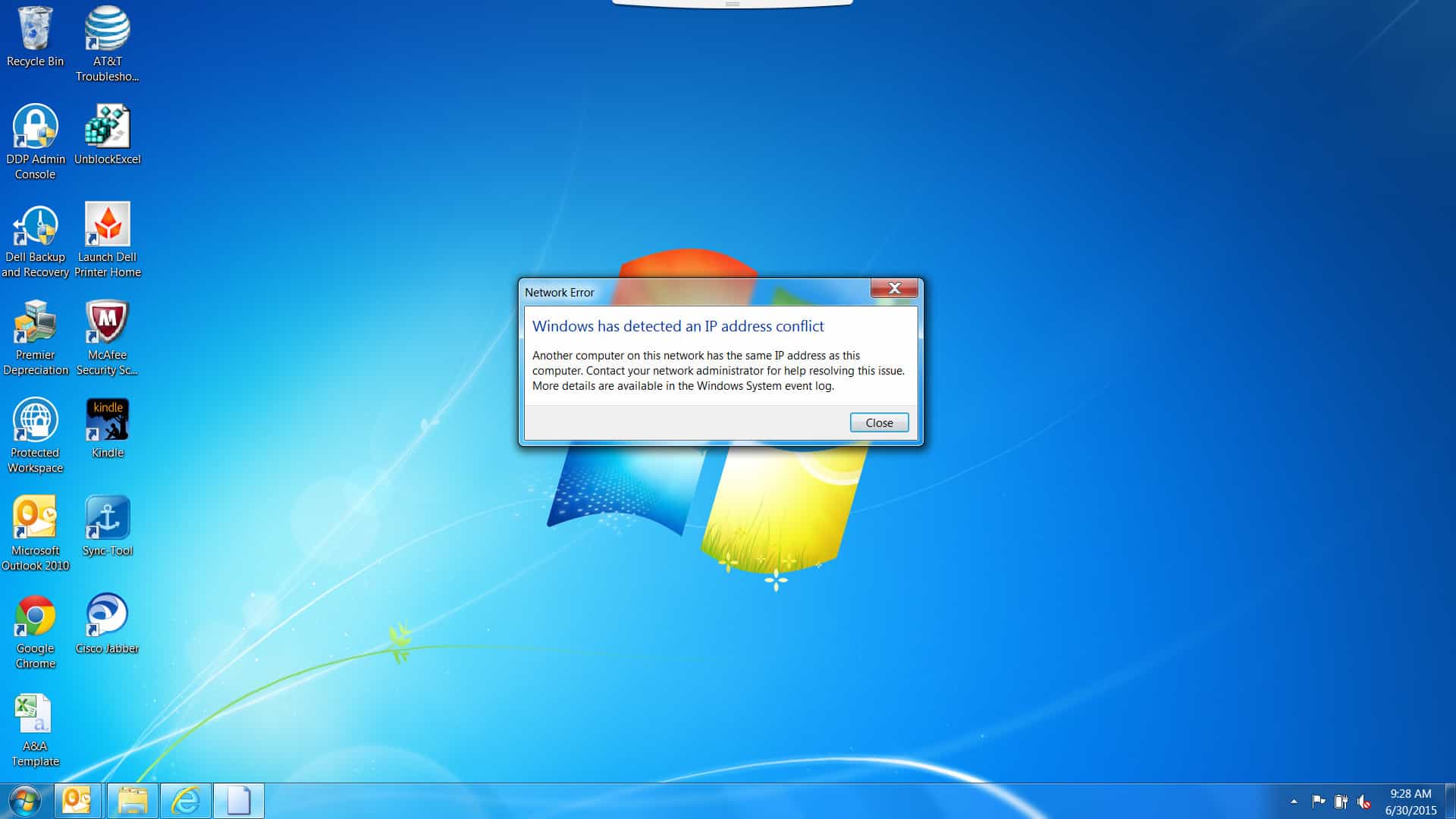 Cisco "Windows has detected an IP address conflict" Error Message