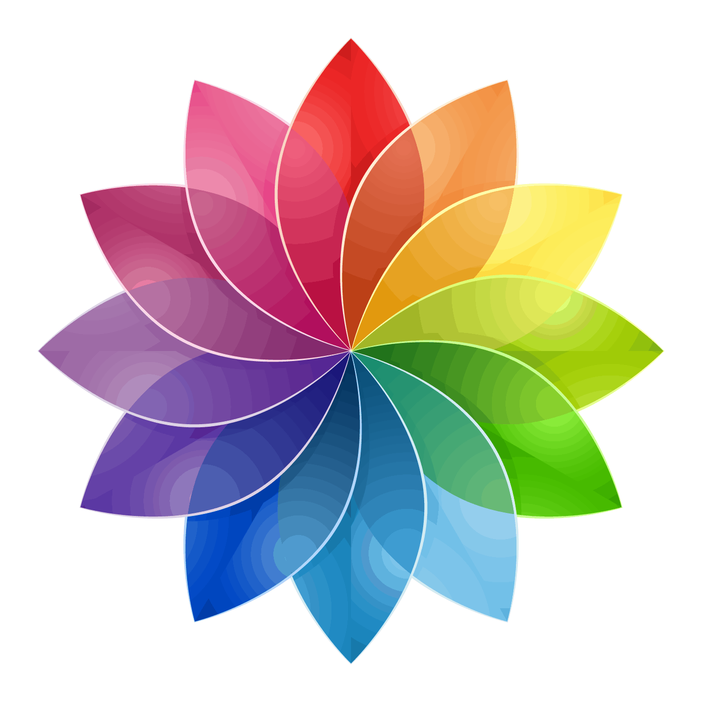 red, blue, orange, yellow, pink and purple Color wheel flower logo