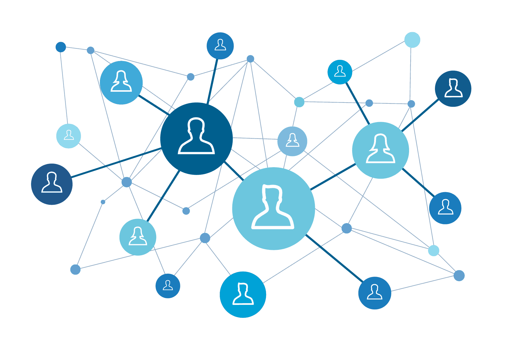 blue Office 365 Users bubbles being connected to each other through lines and nodes
