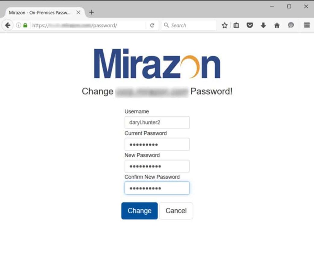 Mirazon Change password login window