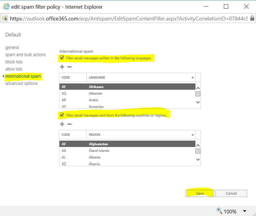 Office 365 Email Filtering