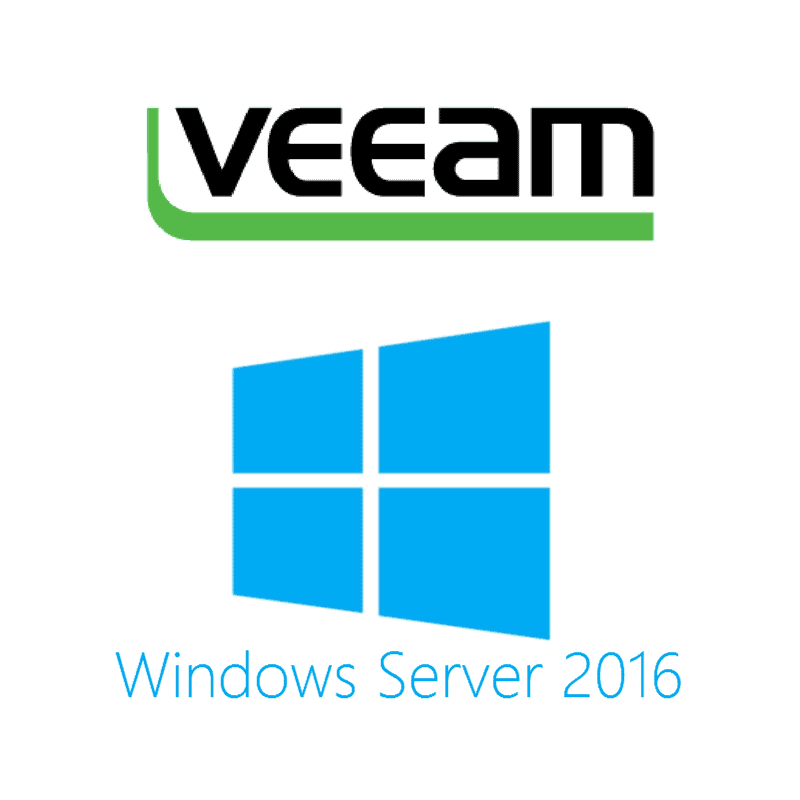 Veeam Logo above Microsoft Windows Server 2016 Logo