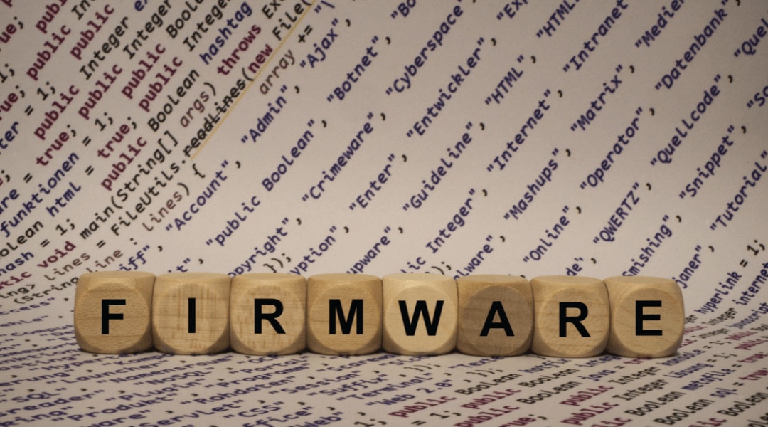 wooden scrabble blocks spelling "firmware"
