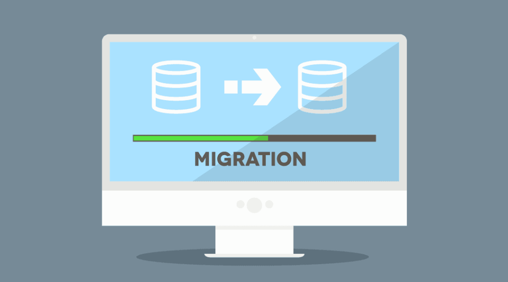 monitor displaying the migration progress from one server to another server.