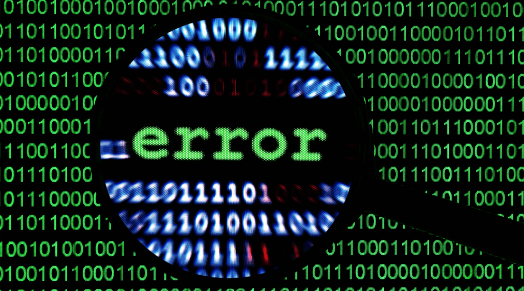 magnifying glass magnifying the Error code among the surround number code strings.