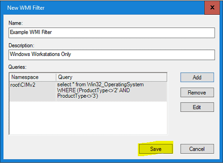 WMI filtering