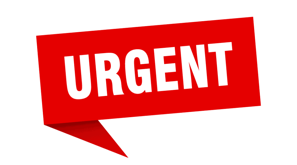 Red banner with "urgent" written on it
