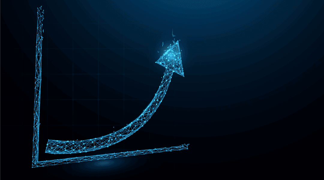 Futuristic arrow pointing upward on a chart