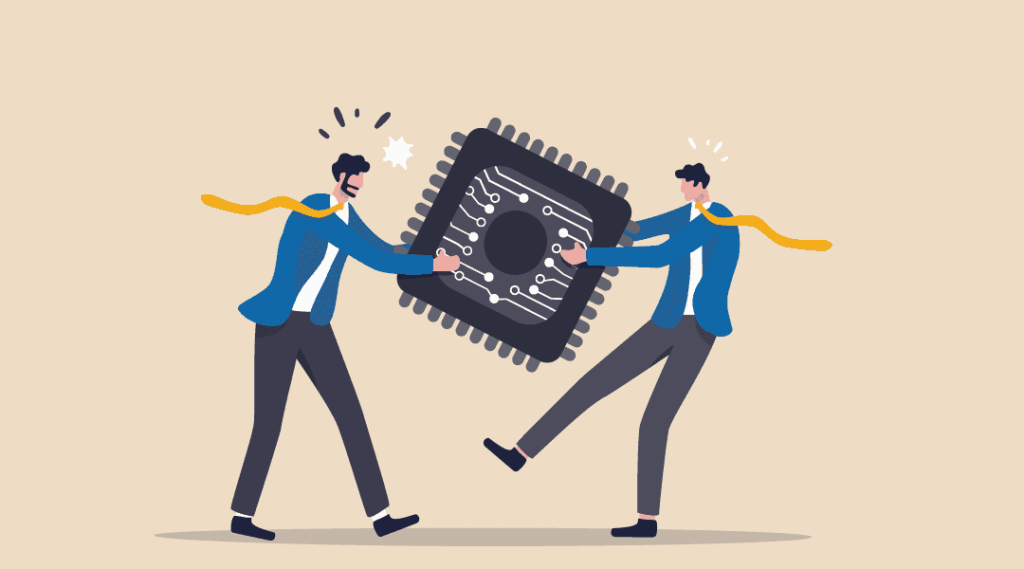 animation of two individuals fighting for the same storage server.