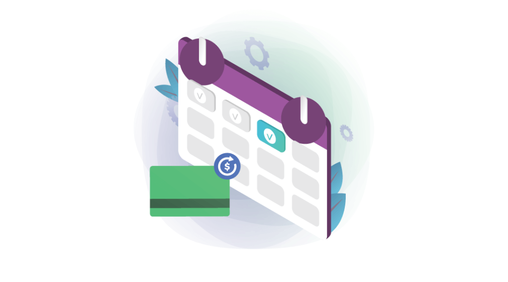 card and money logo next to a calendar showing monthly subscriptions