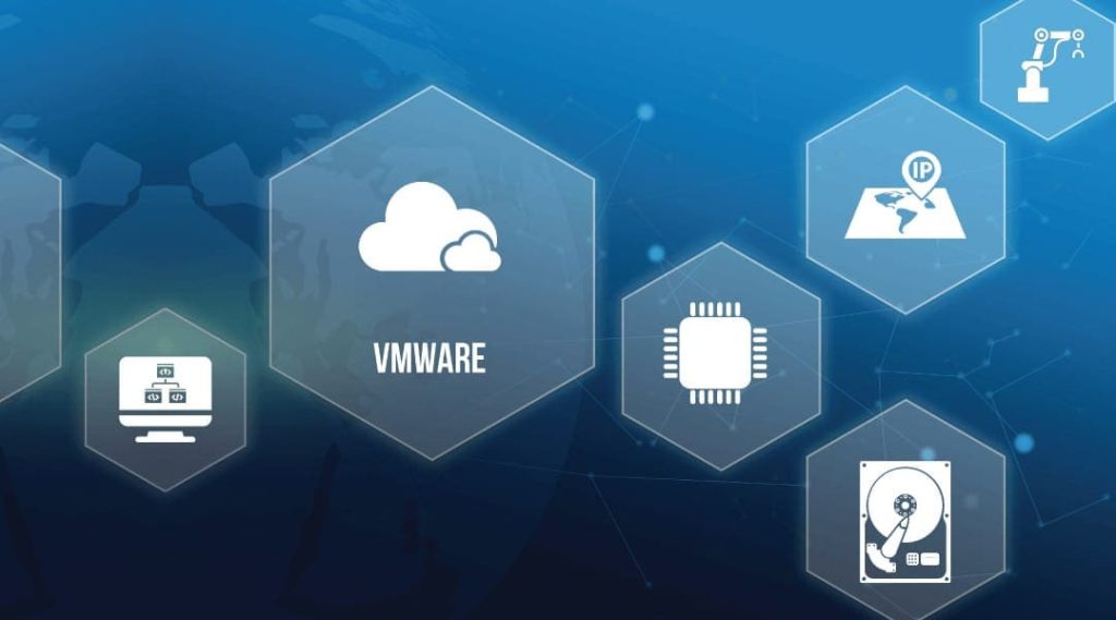 hexagon bubbles holding VMware, IP maps, Servers and Desktops