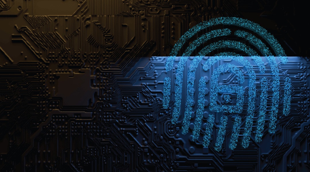 plants in in the shape of a finger print and unlocked Masterlock on a black circuit board