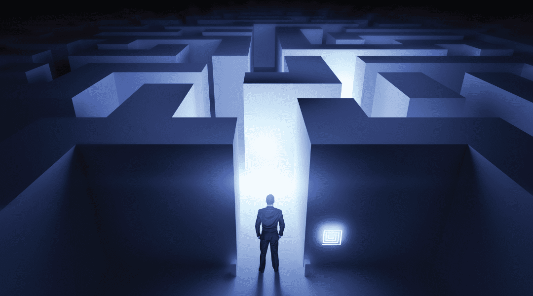Individual standing at the entrance of a maze