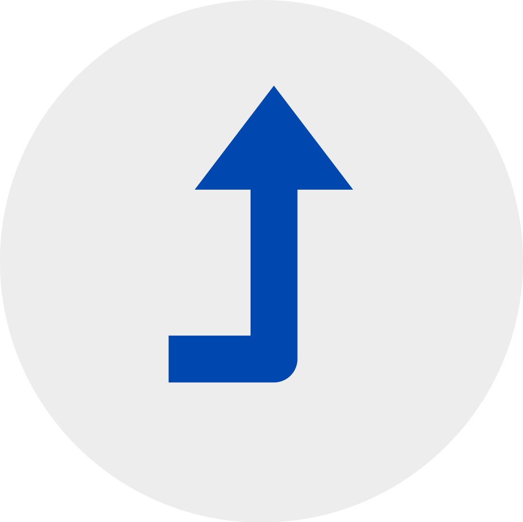 blue arrow turning up in a grey circle.