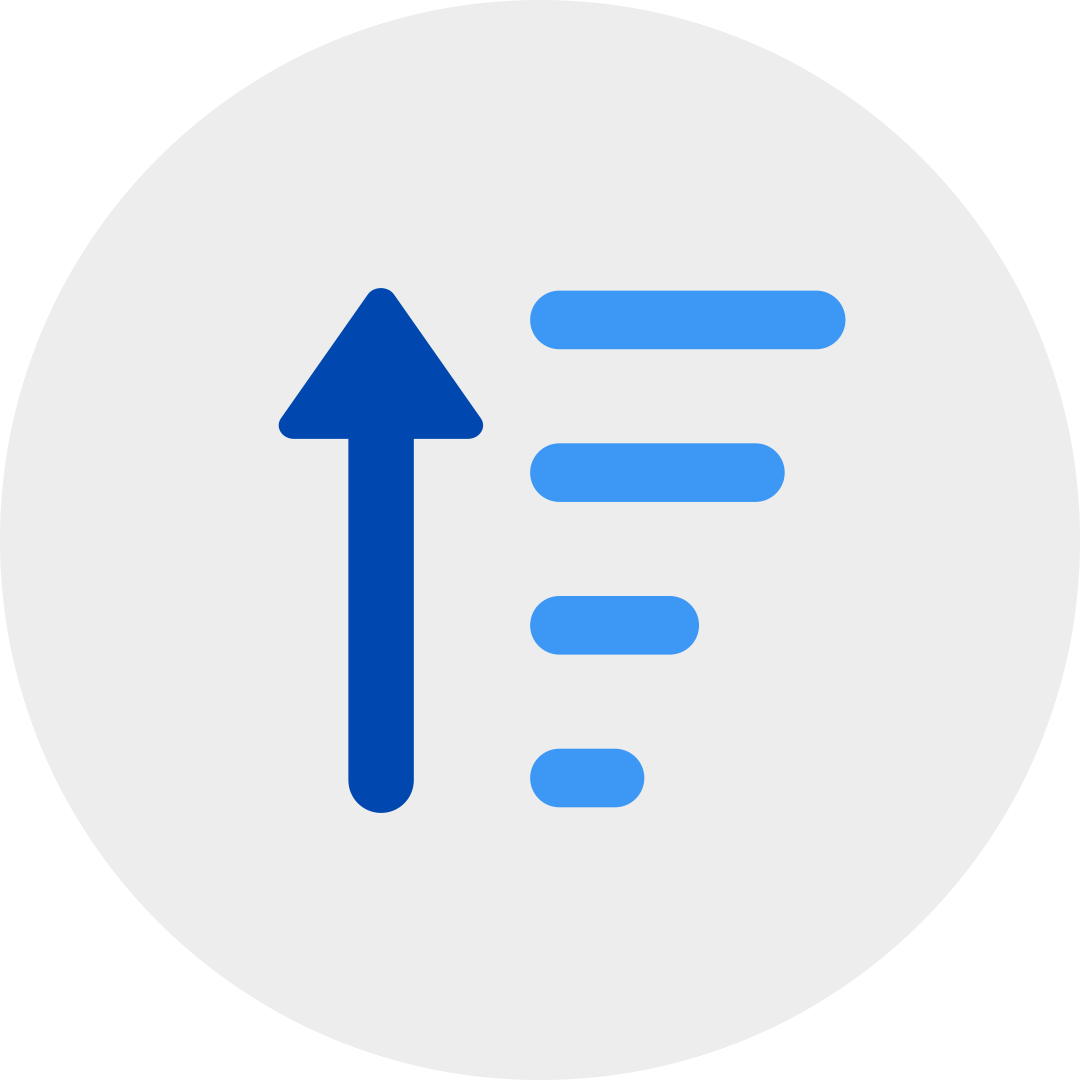 blue ascending order symbol in a grey circle.