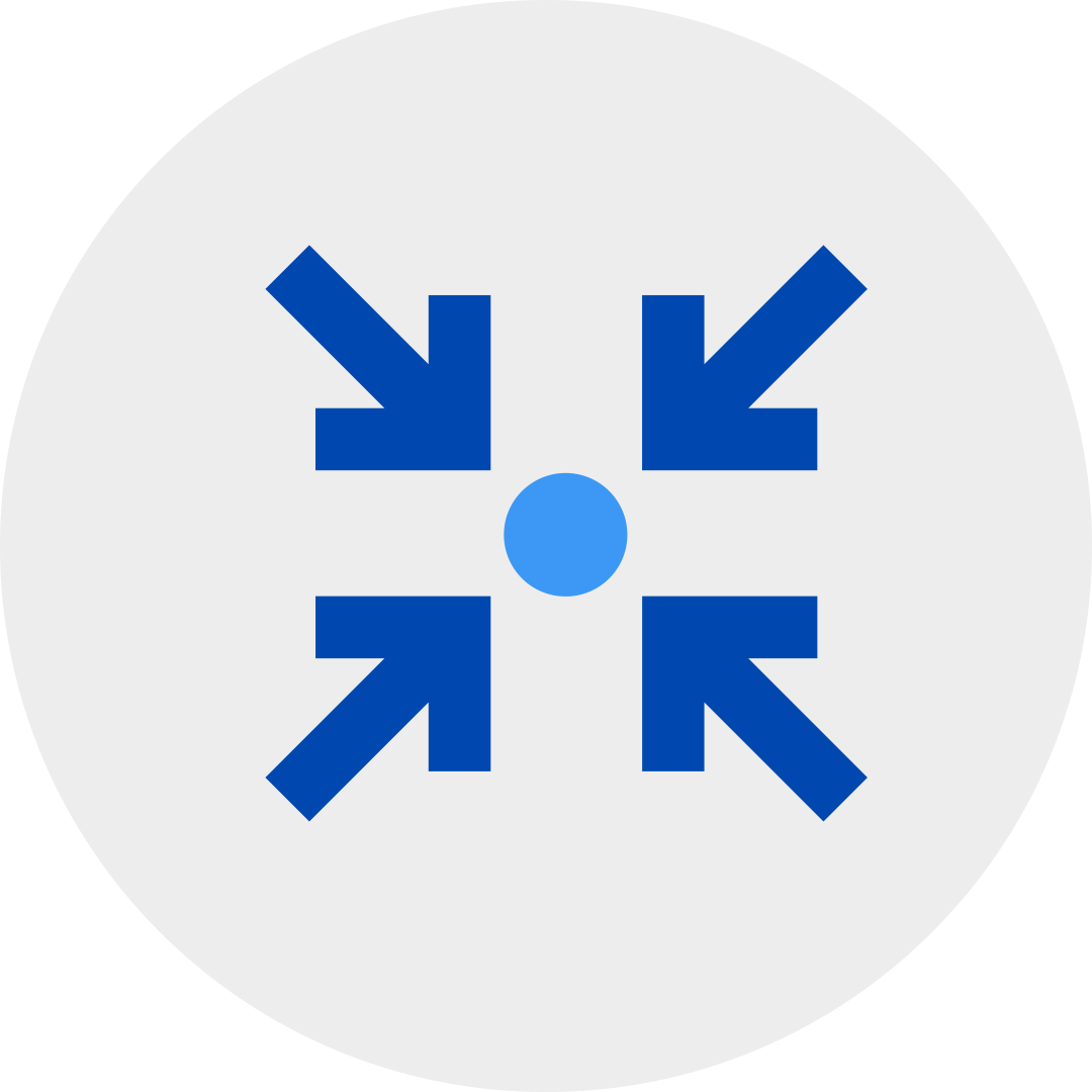 four blue arrows in a grey circle pointing to a centered blue circle.