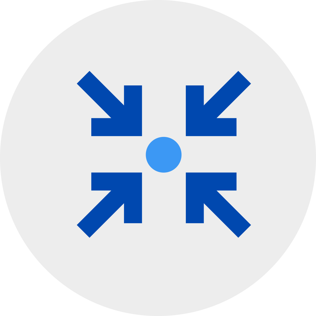 four blue arrows in a grey circle pointing to a centered blue circle.