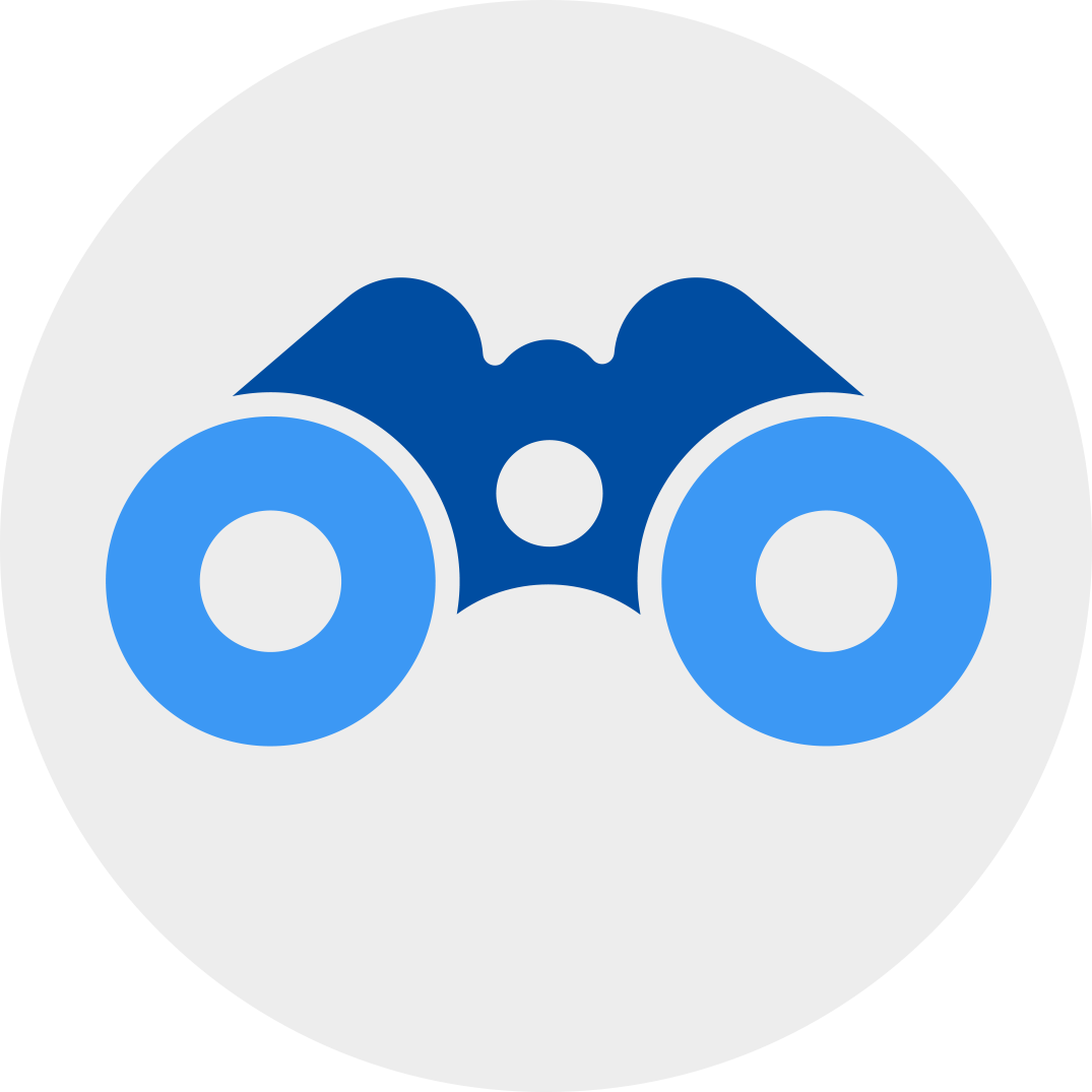 blue binoculars in a grey circle