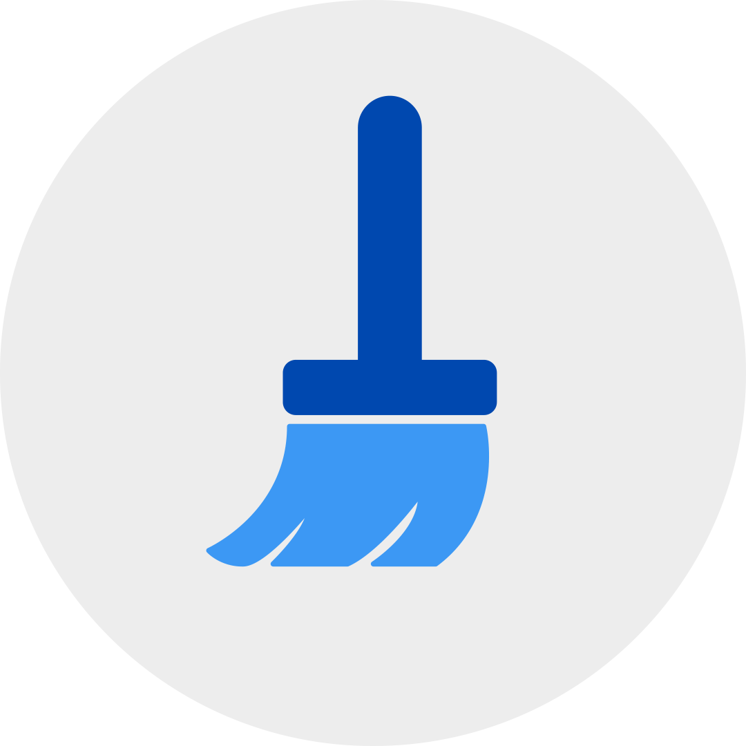 blue broom in a grey circle.