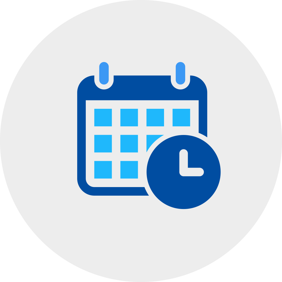 Blue time-sensitive calendar in a grey circle