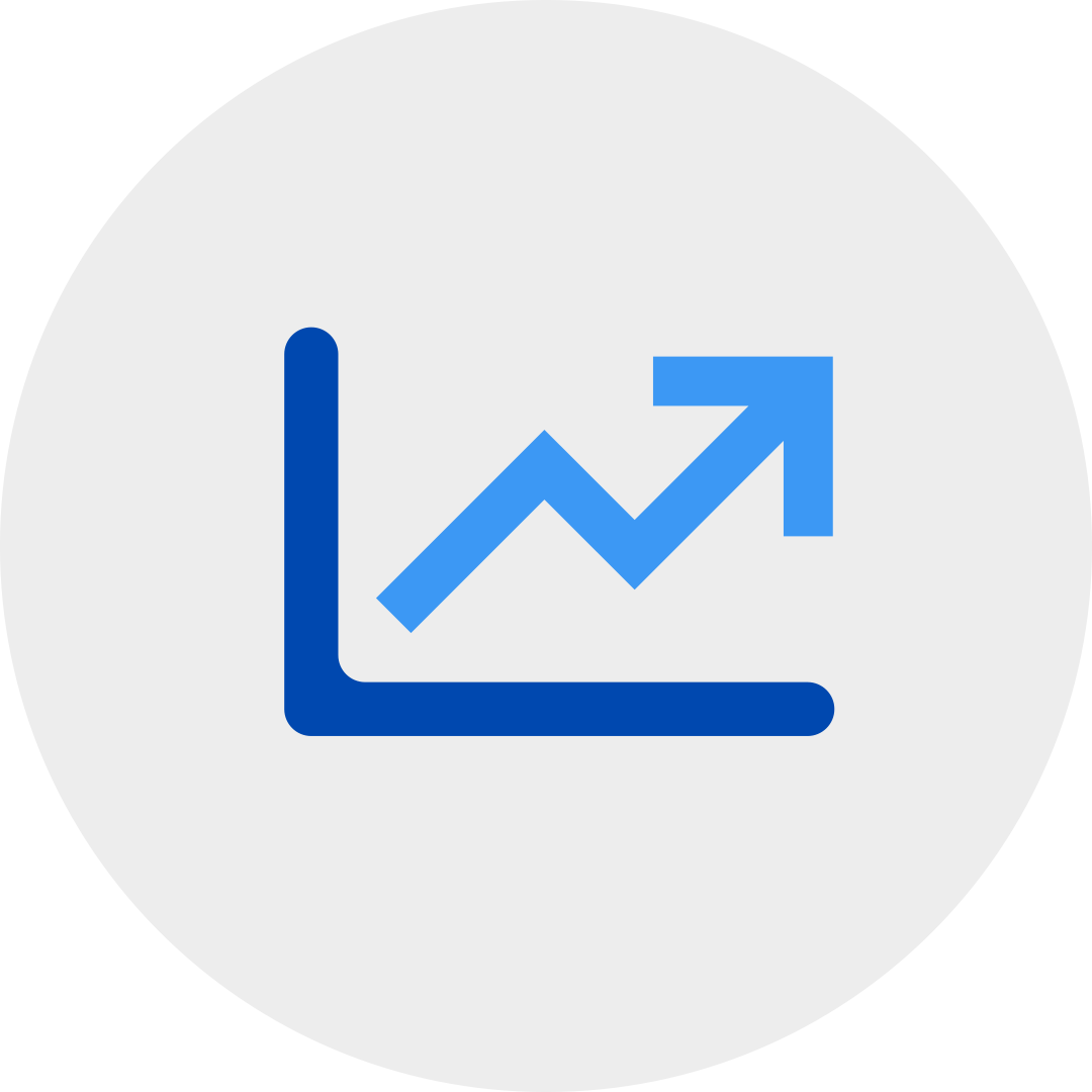 blue growth chart in a grey circle.