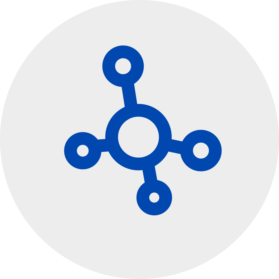 blue network chart in a grey circle