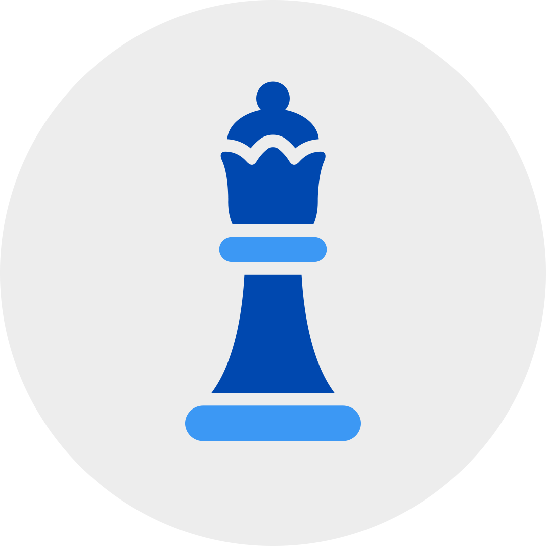 Blue queen chess piece in a grey circle