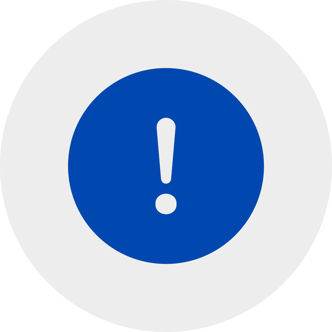 Blue circle with exclamation point in a grey circle
