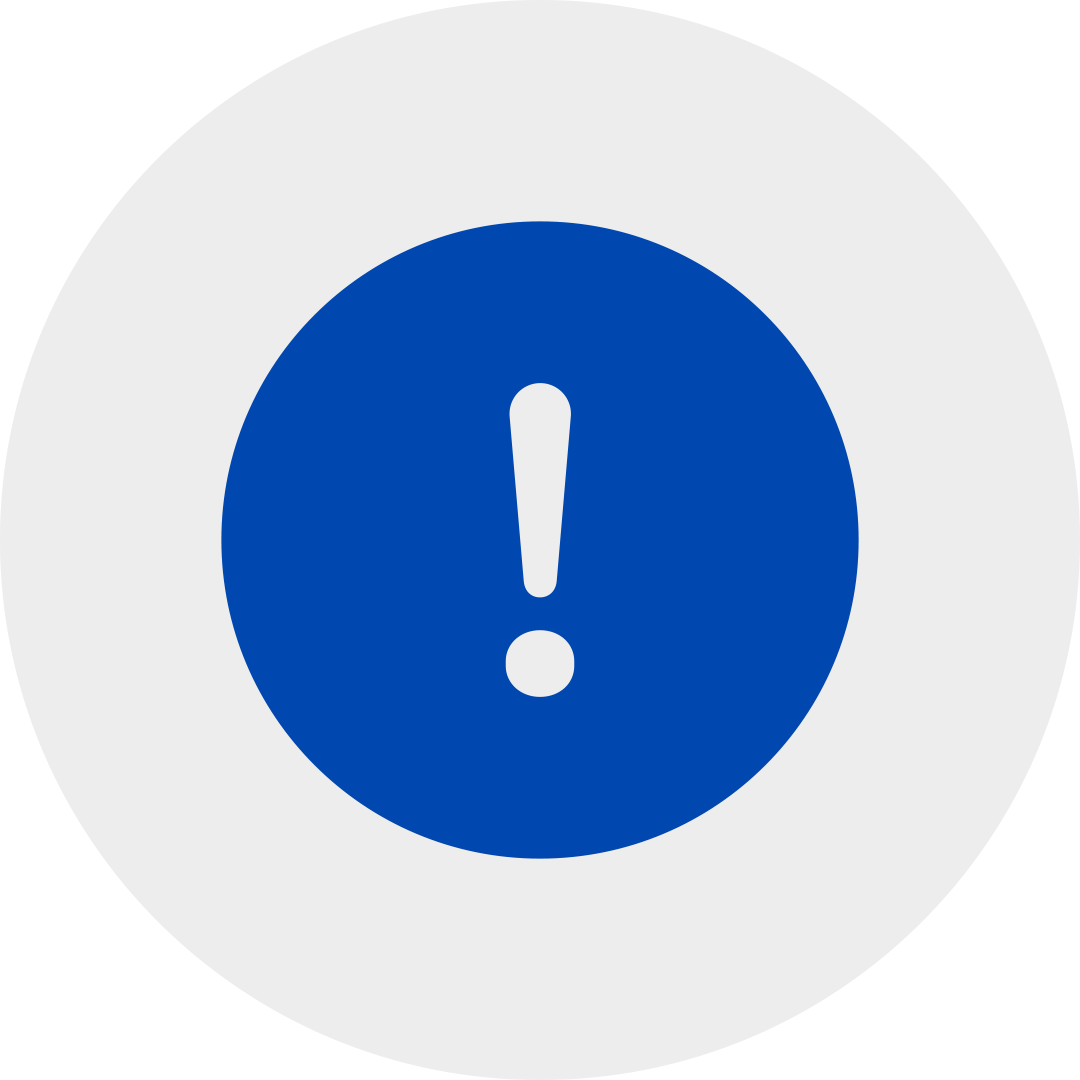 Blue circle with exclamation point in a grey circle