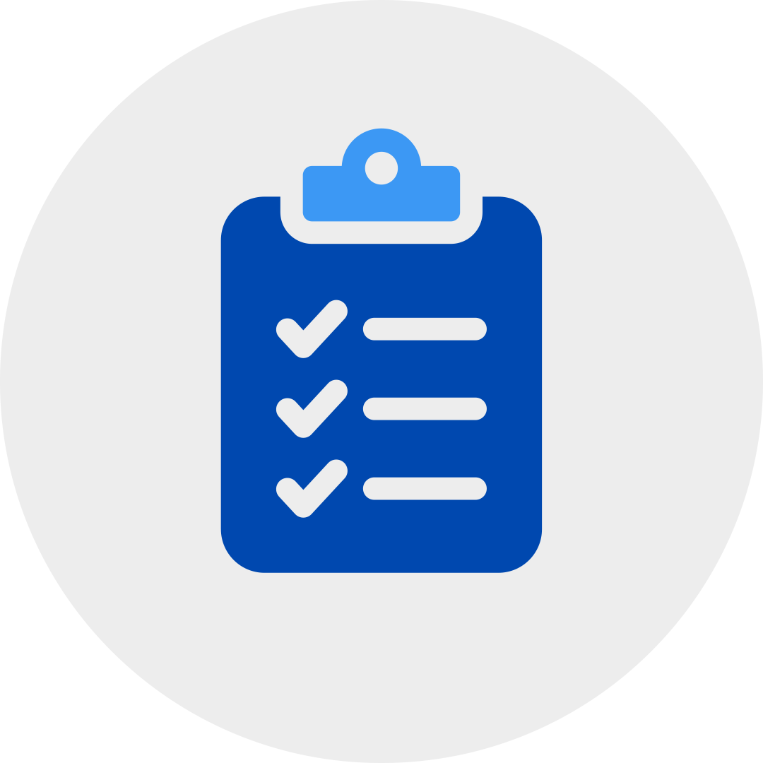 blue clipboard checklist in a grey circle