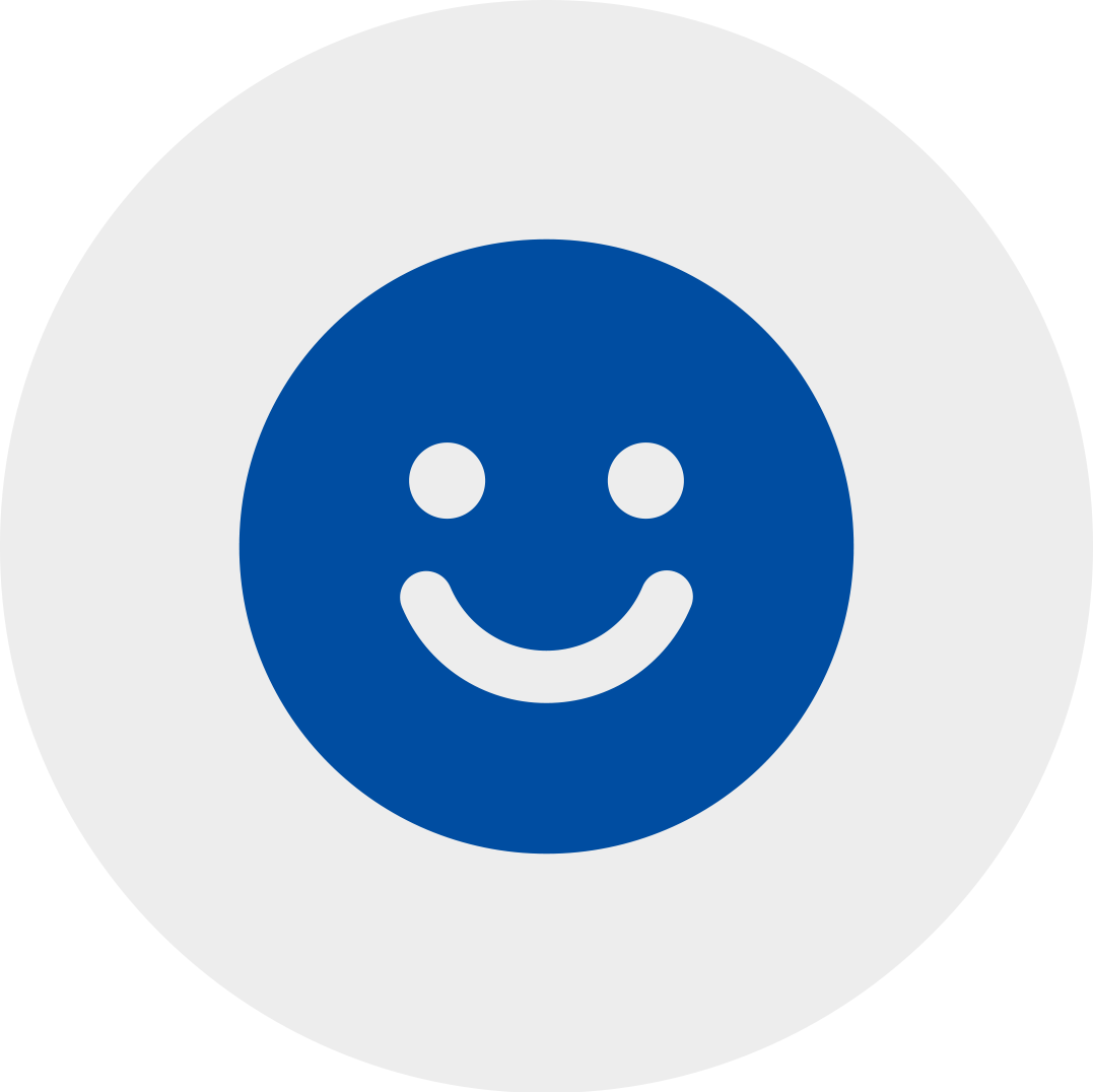 blue smiling face emoji in a grey circle