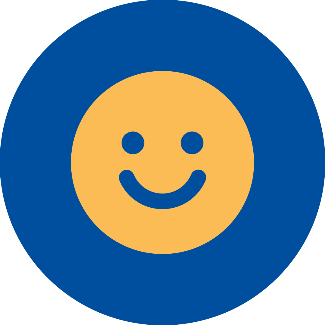 Orange smiling face emoji in a blue circle.