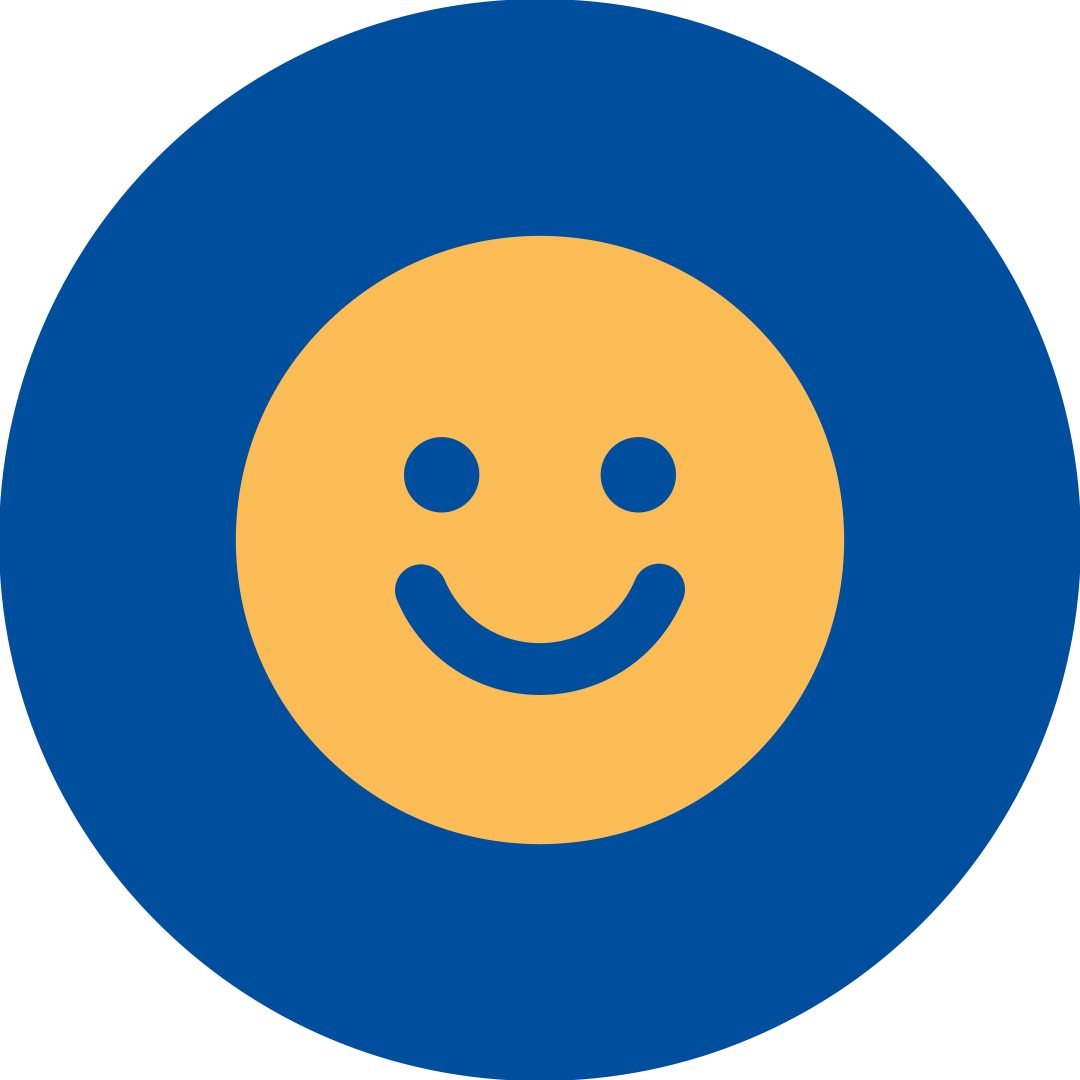 Orange smiling face emoji in a blue circle.