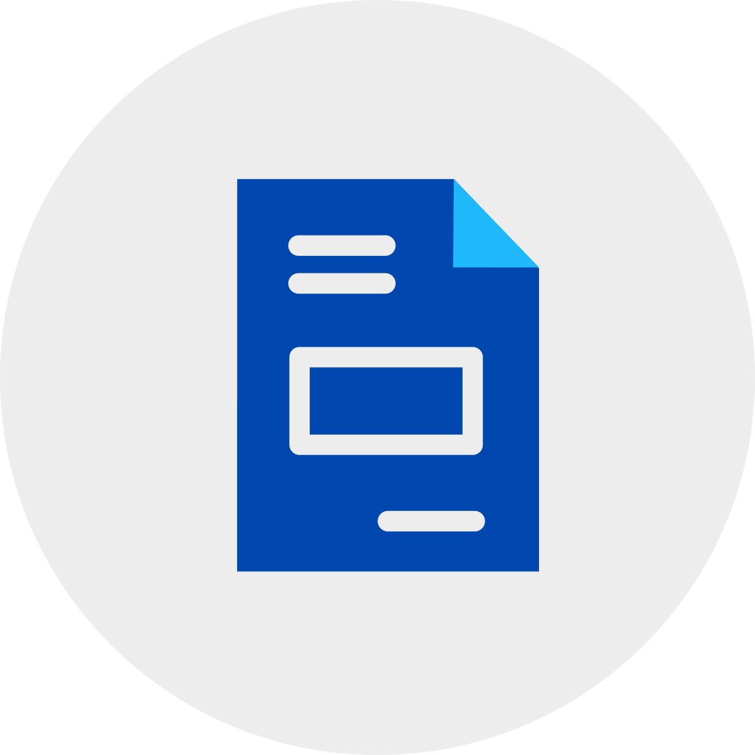 blue invoice document file in a grey circle