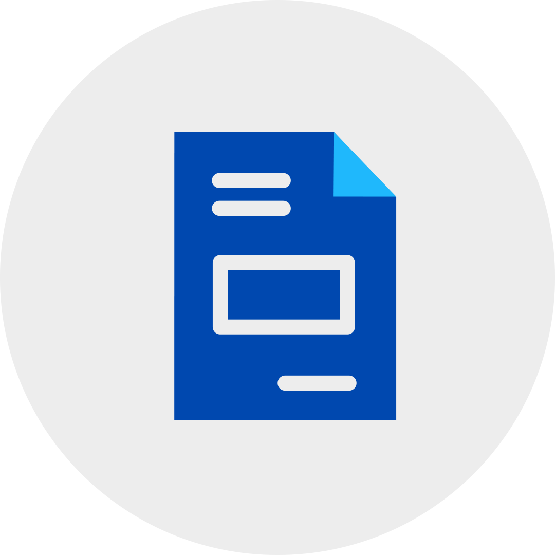 blue invoice document file in a grey circle