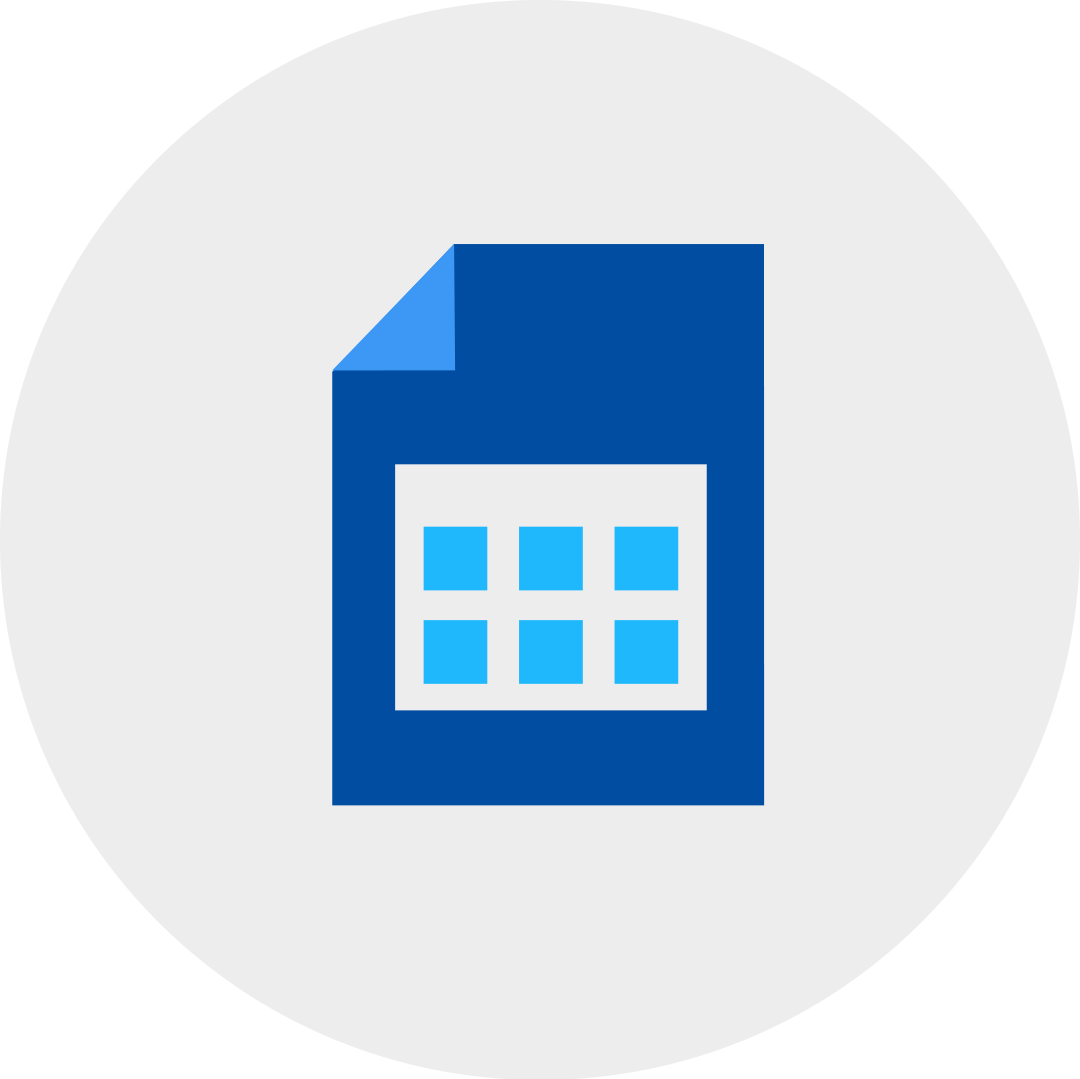 blue spreadsheet file in a grey circle.