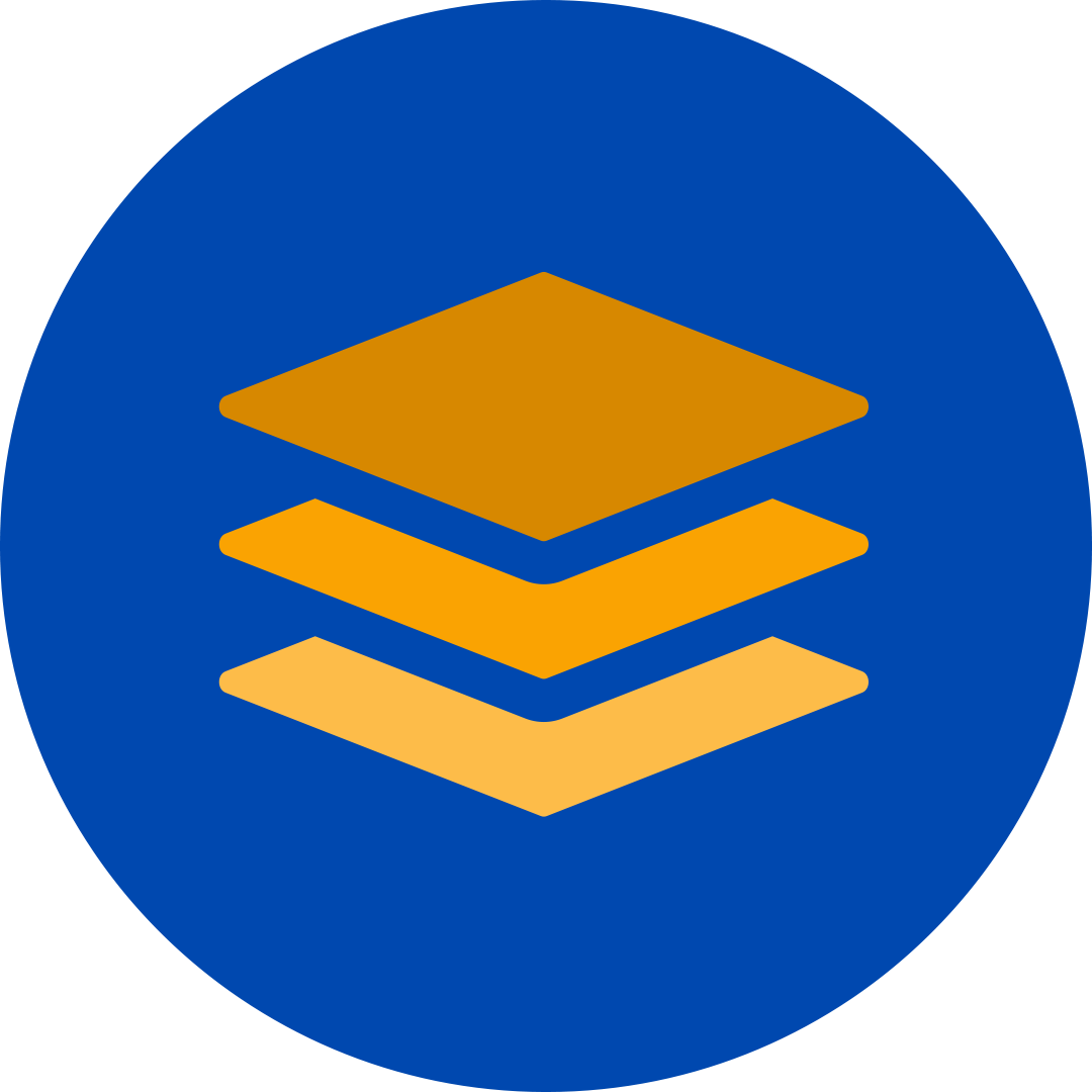 orange group layering symbol in a blue circle.