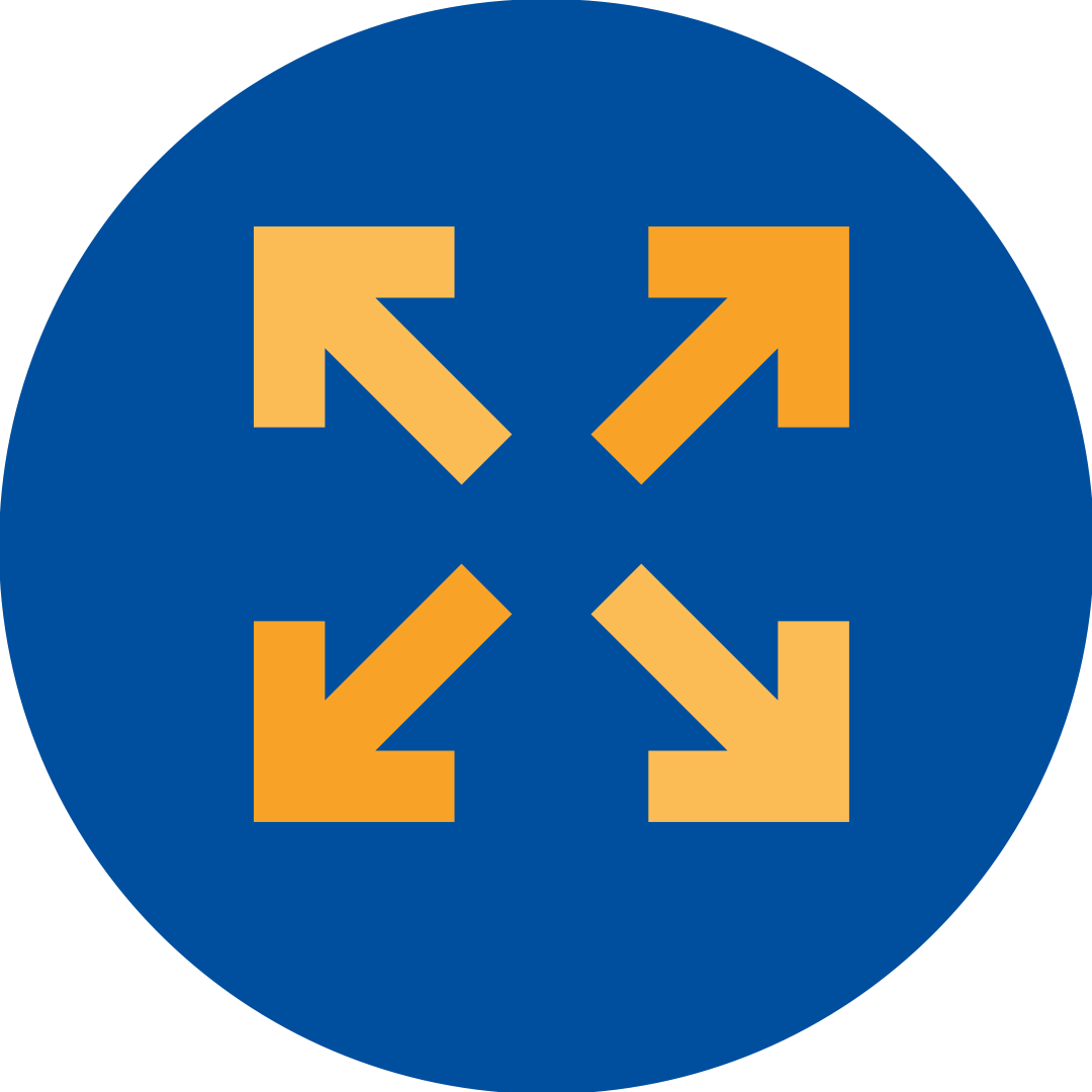 orange maximize arrows symbol in a blue circle.