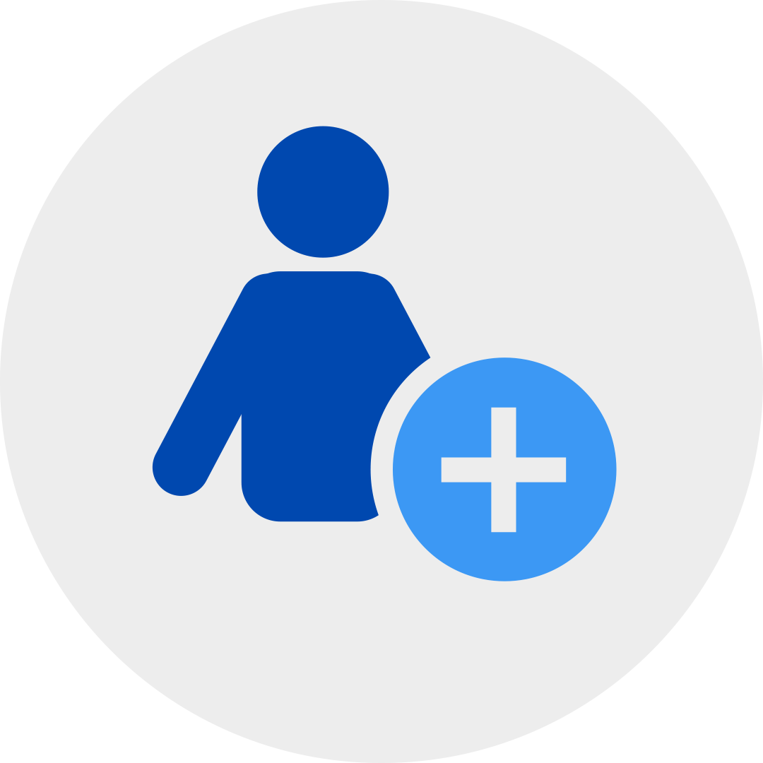 circle add sign attached to a blue person in a grey circle