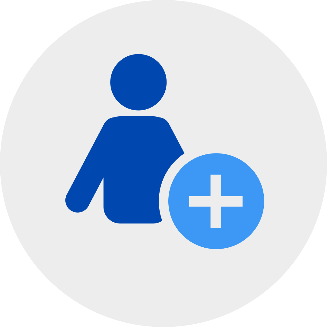 circle add sign attached to a blue person in a grey circle