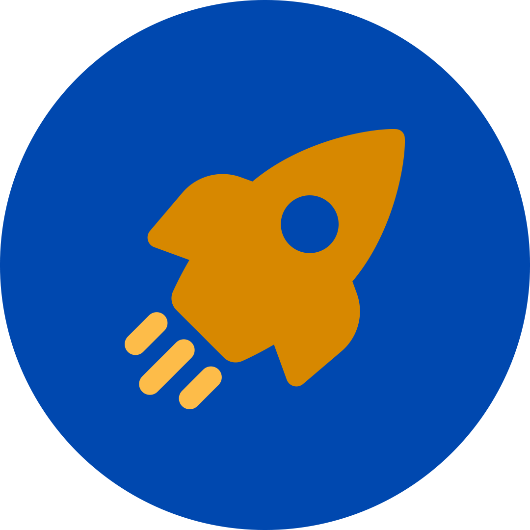 Orange Rocket Launching in A Blue Circle.
