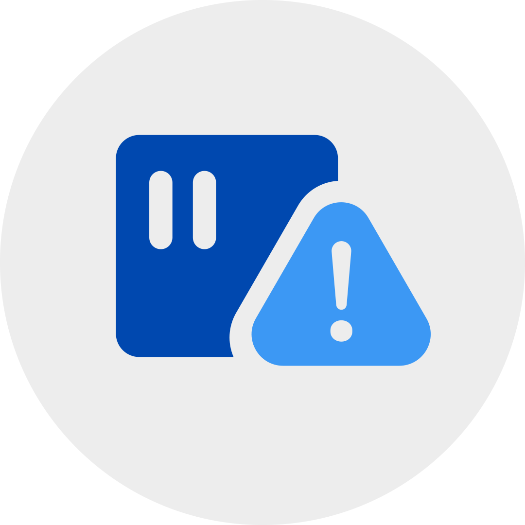 triangle exclamation mark attached to a blue sensor in a grey circle.