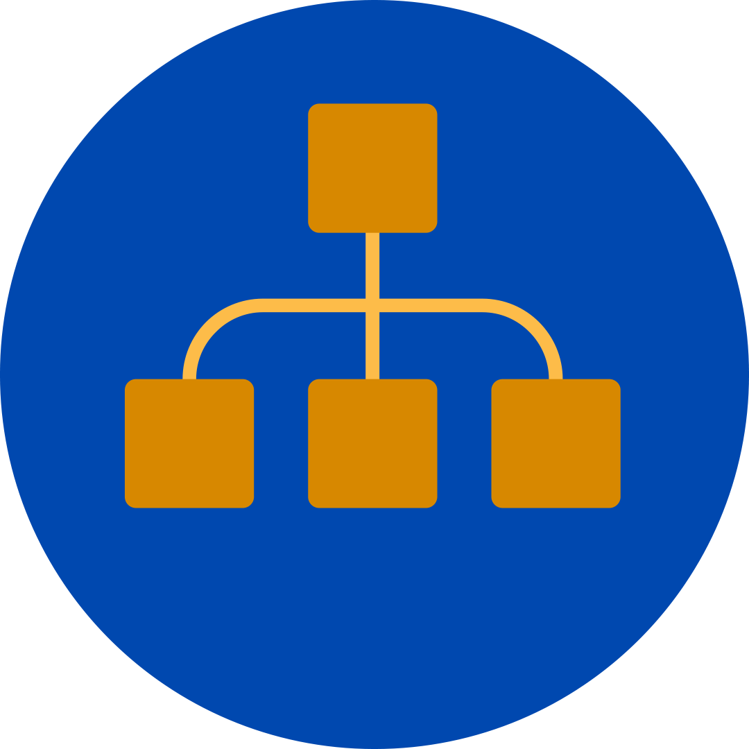 Orange sitemap in a blue circle.