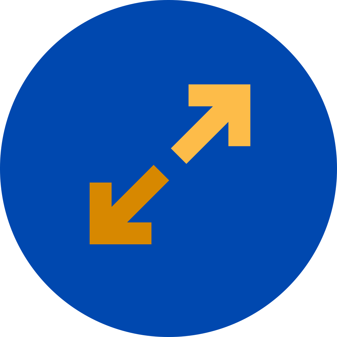 one yellow and one orange arrow pointing in opposite directions in a blue circle.